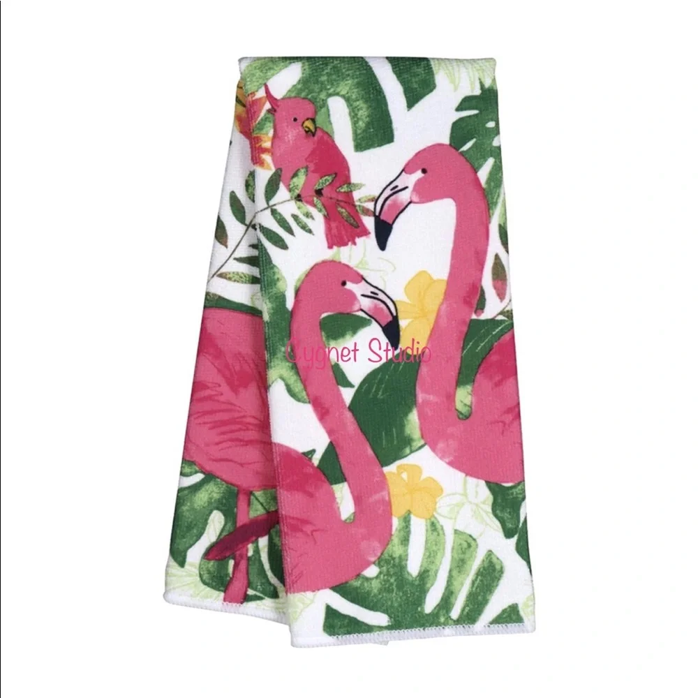 Set of 2 Tropical Life Flamingo Kitchen Towels - Picture 2 of 4